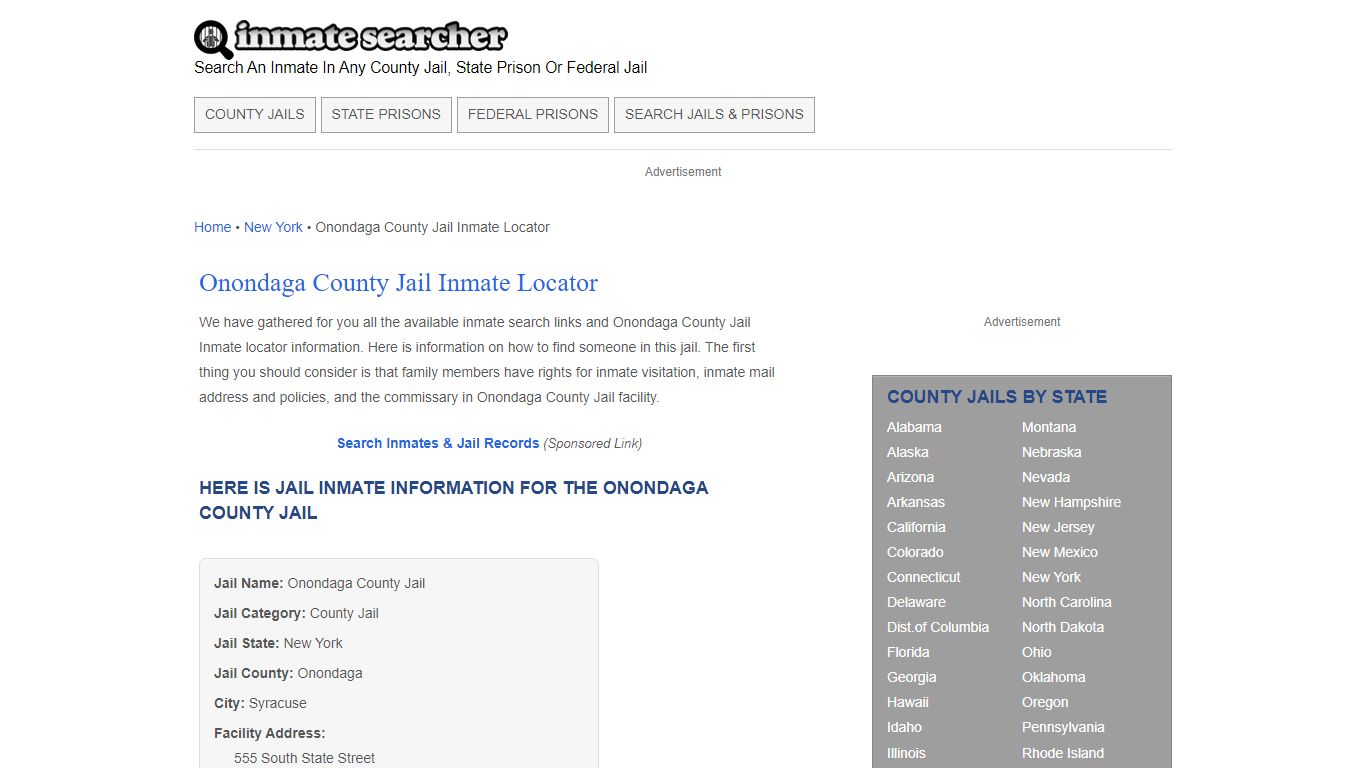 Onondaga County Jail Inmate Locator - Inmate Searcher